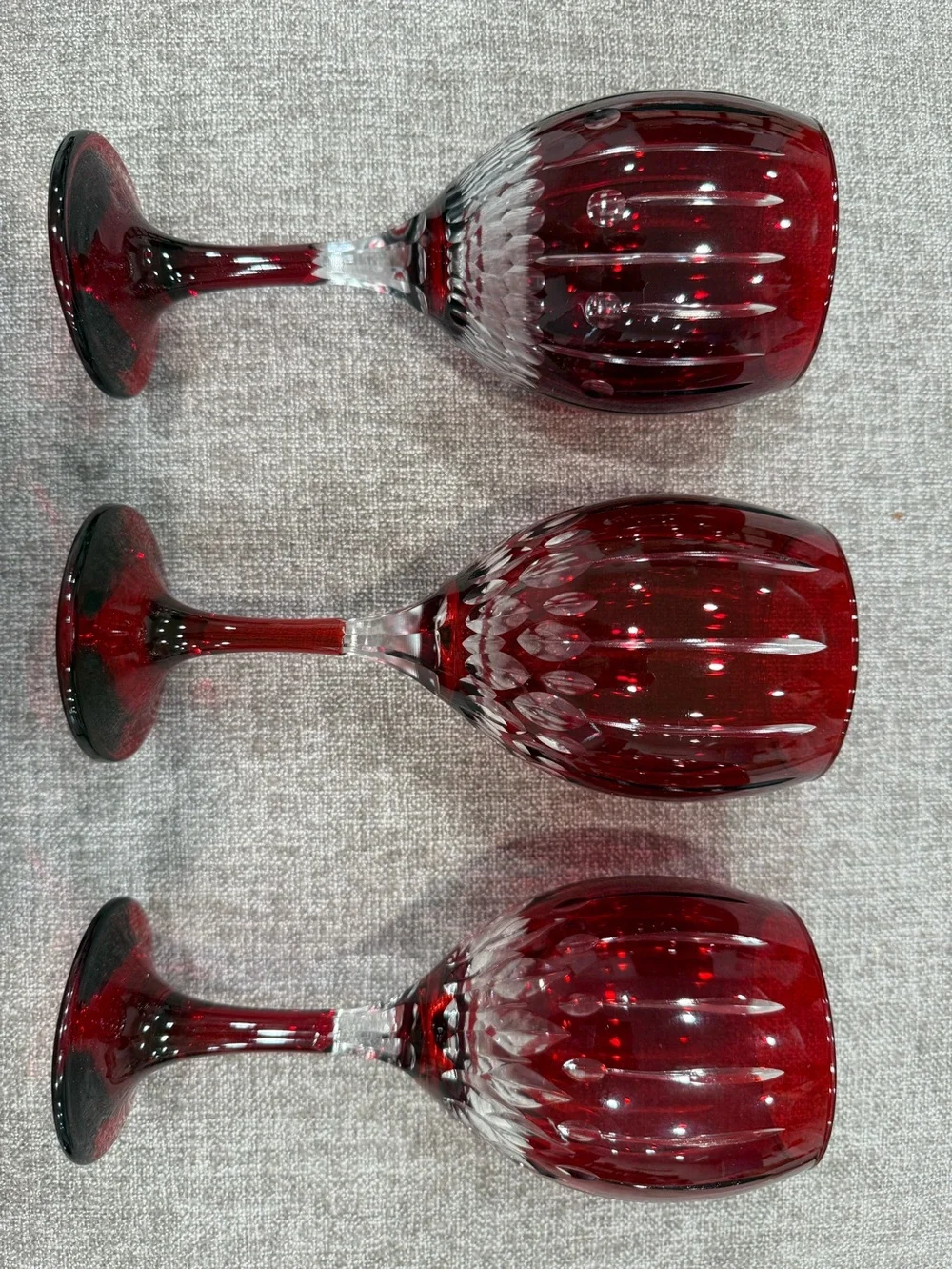 Williams Sonoma Red Cut Crystal Wine Glasses - Set of 3